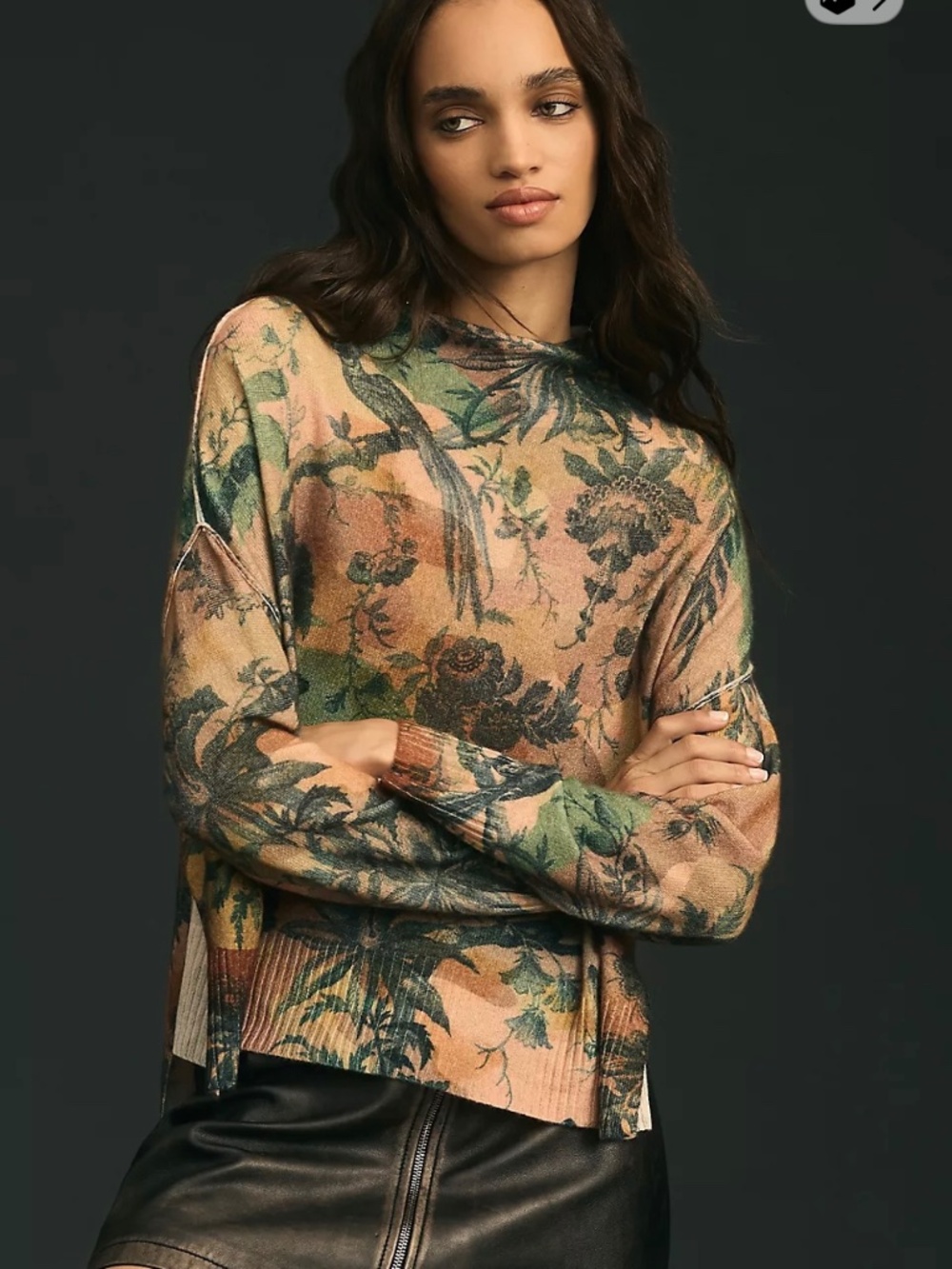 Pilcro Anthropologie Alani Botanical oversized cashmere cropped sweater